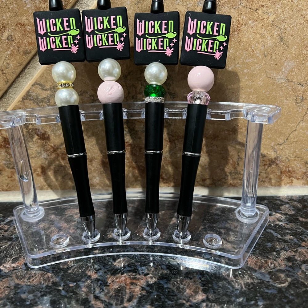 Wicked Black and Pink Handcrafted Refillable Beaded Ink Pen - Choose One